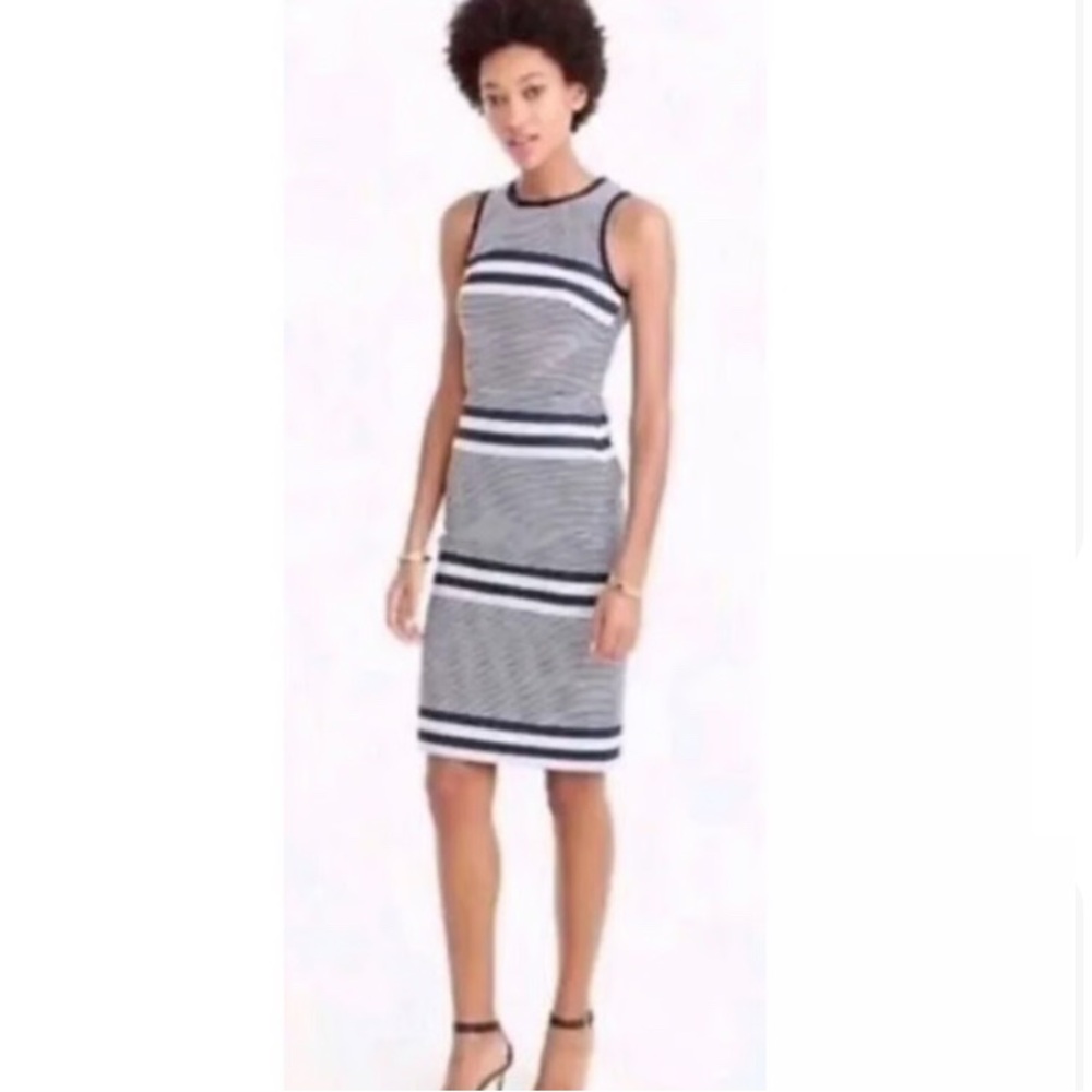 🆕 J Crew Blue+White Striped Textured Sheath Dress NWT